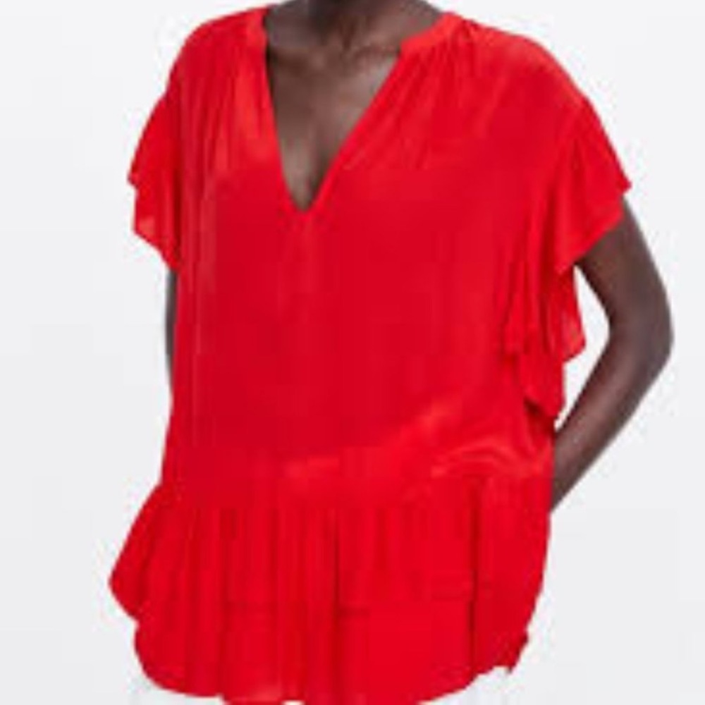 Zara Red Ruffled Top - Picture 3 of 4